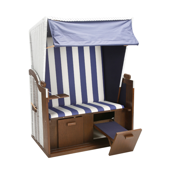 Sedia Da Spiaggia Blu Bianca Con Poggiapiedi L120 D85 H160cm