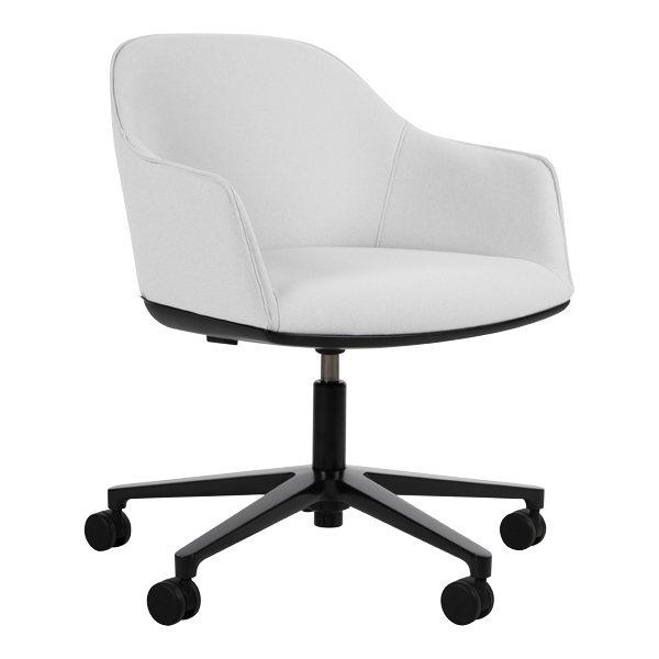 Sedia Softshell Bianco Panna, Telaio Girevole A Cinque