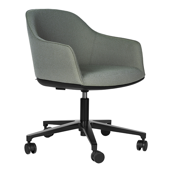 Sedia Softshell Verde Grigio, Telaio Girevole A Cinque