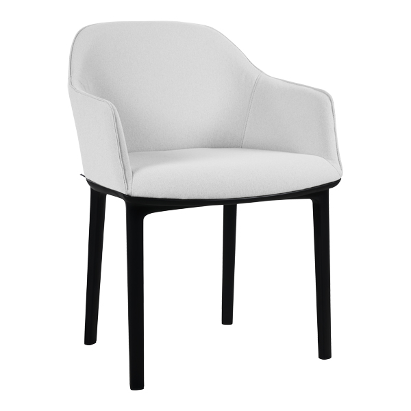 Sedia Softshell Bianco Panna, Base A Quattro Gambe Nera
