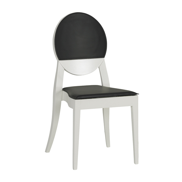 Sedia Berlin Bianca Con Cuscino Nero In Similpelle