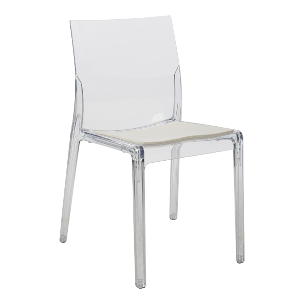 Sedia Nancy Trasparente Con Cuscino In Feltro Bianco