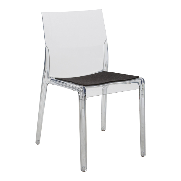 Sedia Nancy Trasparente Con Cuscino In Feltro Antracite
