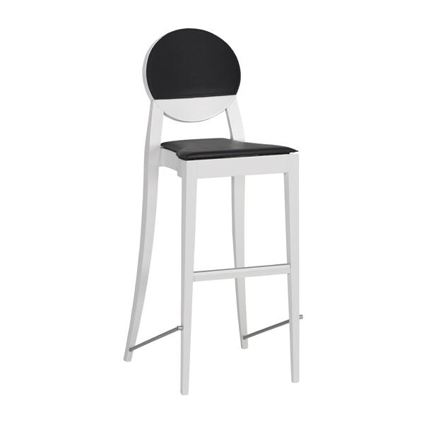 Sgabello Copenhagen Bianco, Seduta In Pelle Nera