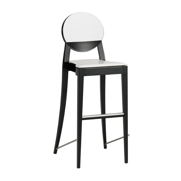 Sgabello Copenhagen Nero, Seduta In Pelle Bianca