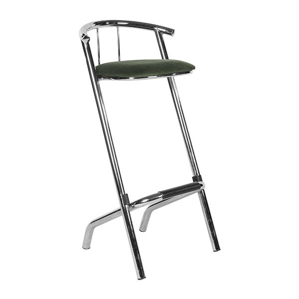 Sgabello Monaco Cromato Con Seduta In Tessuto Verde