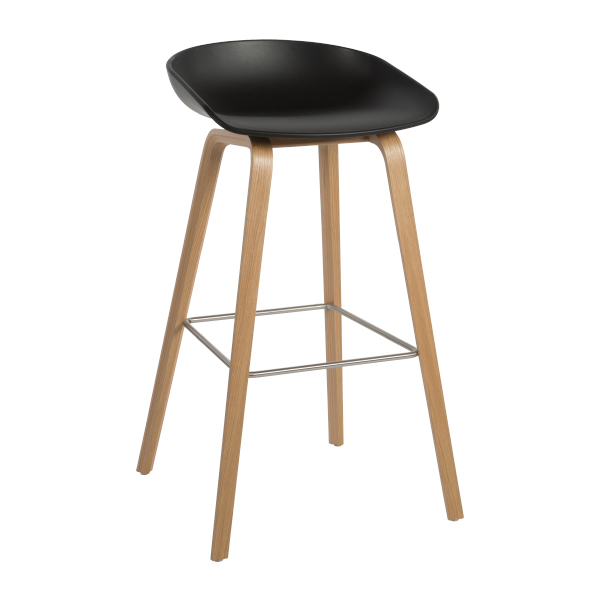 Sgabello About A Stool Aas 32 Seduta Nera, Base Rovere