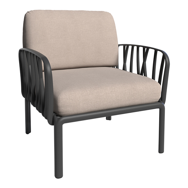 Poltrona Komodo Antracite Con Set Di Cuscini Taupe