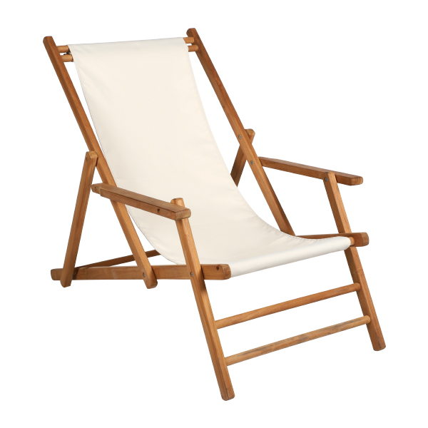 Lettino Da Spiaggia In Teak Con Tessuto Crema L66 Cm