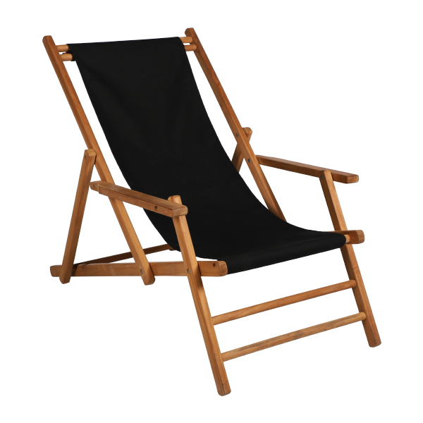 Lettino Da Spiaggia In Teak Con Tessuto Nero L66 Cm