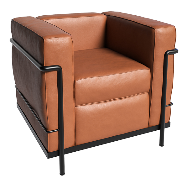 Poltrona Lc2 Pelle Ambra Struttura Nera