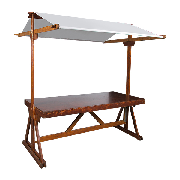 Bancarella In Legno L200 W95 H243 Cm Con Telone Bianco