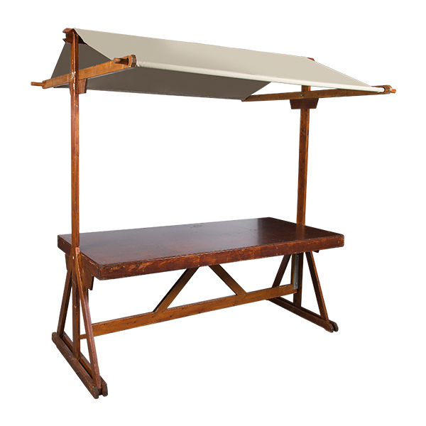 Bancarella In Legno L200 W95 H243 Cm Con Telone Taupe
