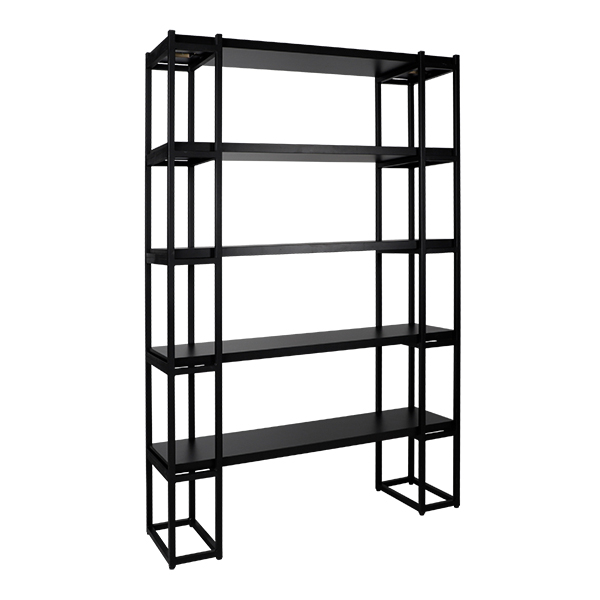 Scaffale Malta Nero Con 5 Ripiani L140 D43 H215 Cm