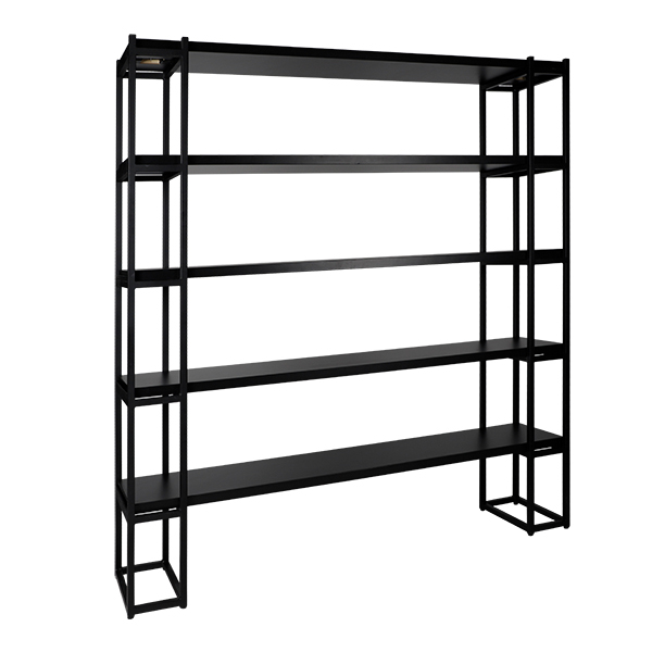 Scaffale Malta Nero Con 5 Ripiani L200 D43 H215 Cm
